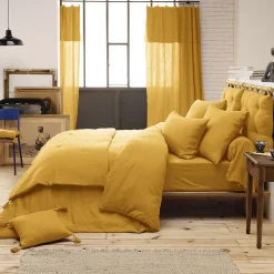 Altobuy OUREA - Chemin de Lit 90x200cm Capitonné Gaze de Coton Safran