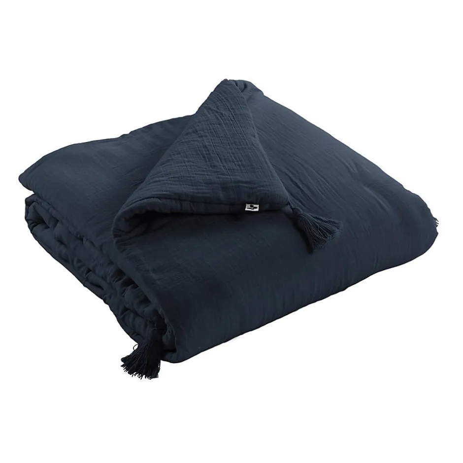 Altobuy OUREA - Chemin de Lit 90x200cm Capitonné Gaze de Coton Minuit