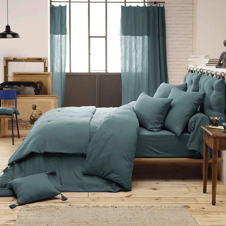 Altobuy OUREA - Chemin de Lit 90x200cm Capitonné Gaze de Coton Canard