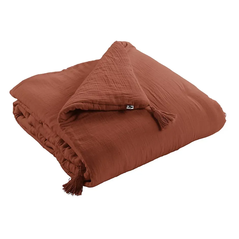 Altobuy OUREA - Chemin de Lit 90x200cm Capitonné Gaze de Coton Terracotta Sale