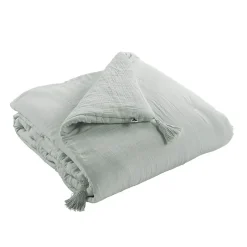 Altobuy OUREA - Chemin de Lit 90x200cm Capitonné Gaze de Coton Eucalyptus