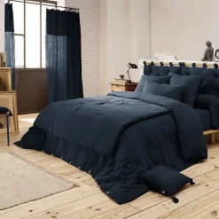 Altobuy OUREA - Couvre-pied 150x150cm Capitonné Gaze de Coton Minuit Sale