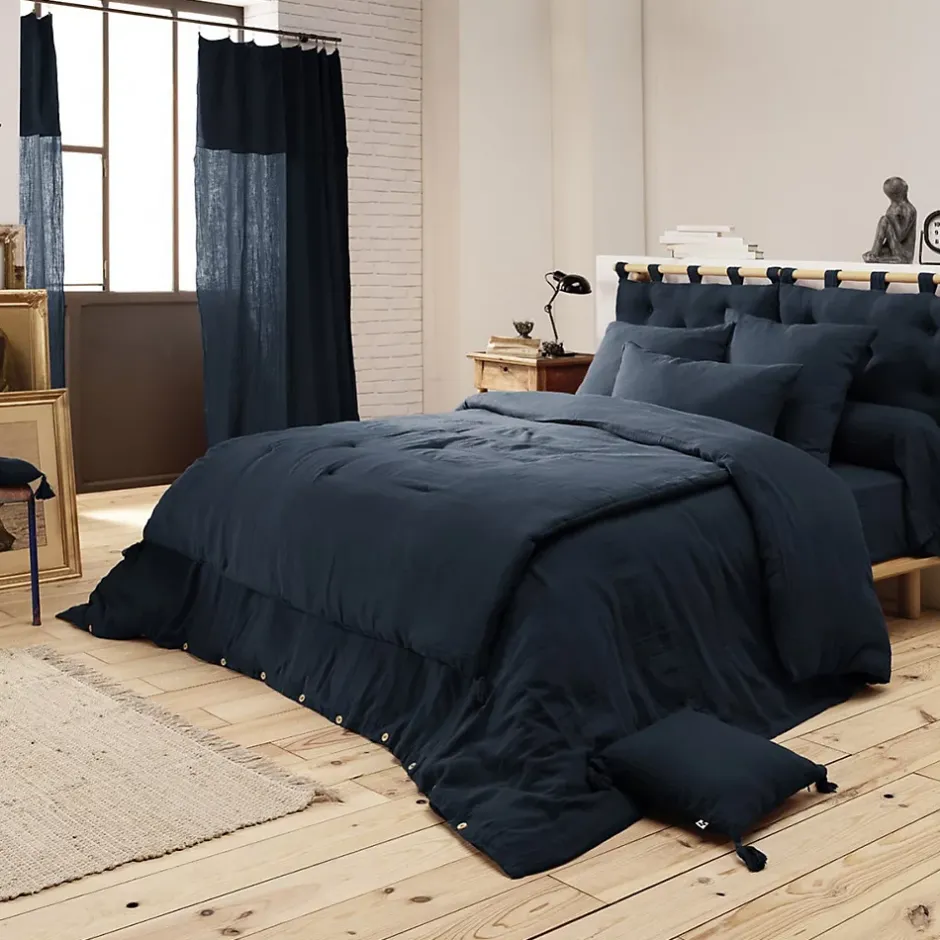 Altobuy OUREA - Couvre-pied 150x150cm Capitonné Gaze de Coton Minuit Sale