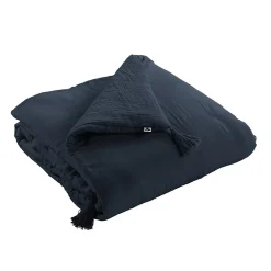 Altobuy OUREA - Couvre-pied 150x150cm Capitonné Gaze de Coton Minuit Sale