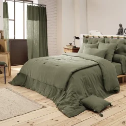 Altobuy OUREA - Couvre-pied 150x150cm Capitonné Gaze de Coton Romarin Olive Clearance