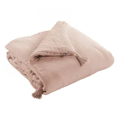 Altobuy OUREA - Couvre-pied 150x150cm Capitonné Gaze de Coton Guimauve