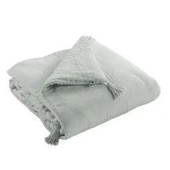Altobuy OUREA - Couvre-pied 150x150cm Capitonné Gaze de Coton Eucalyptus Best