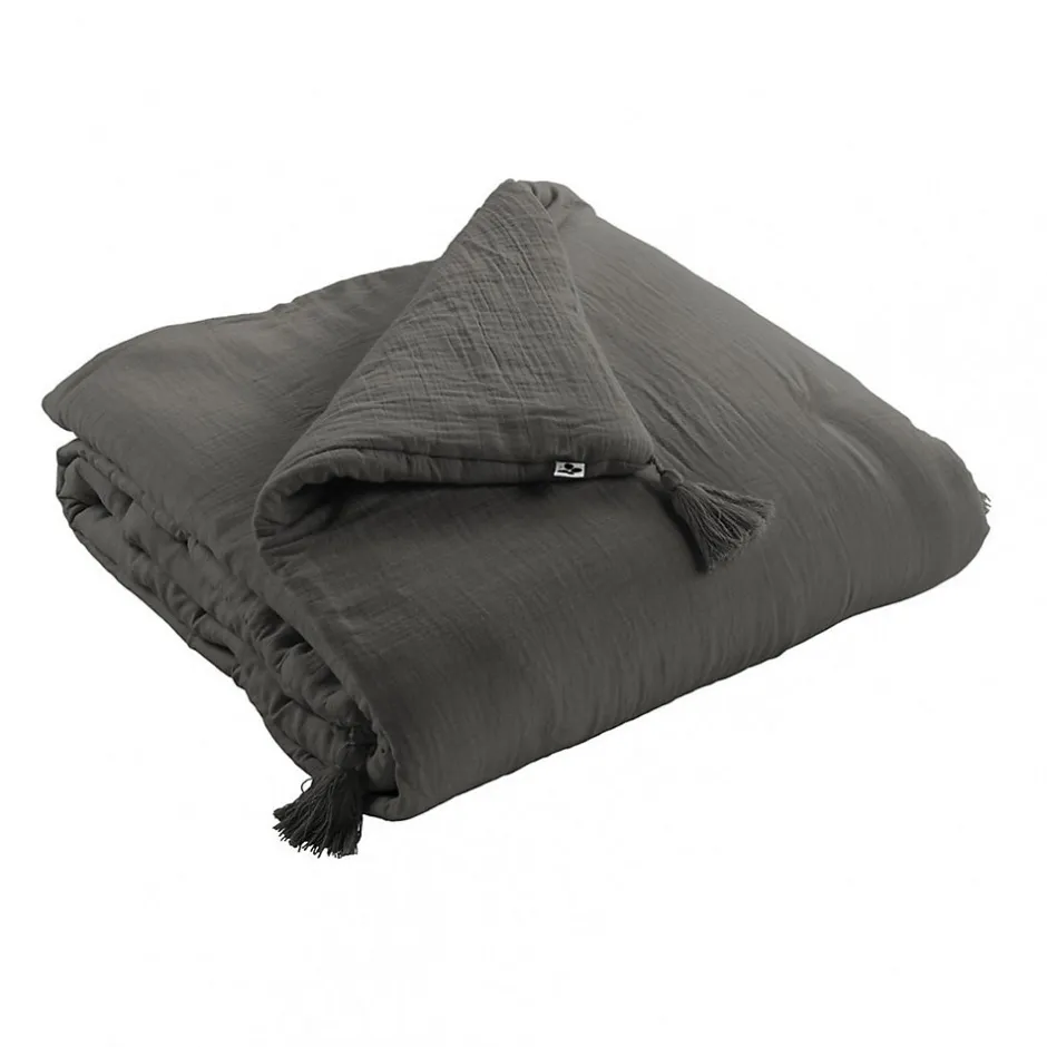Altobuy OUREA - Couvre-pied 150x150cm Capitonné Gaze de Coton Granit