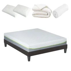 Olympe Literie Pack Anthea 180x200 cm Matelas Mousse + Sommier Bois + Accessoires