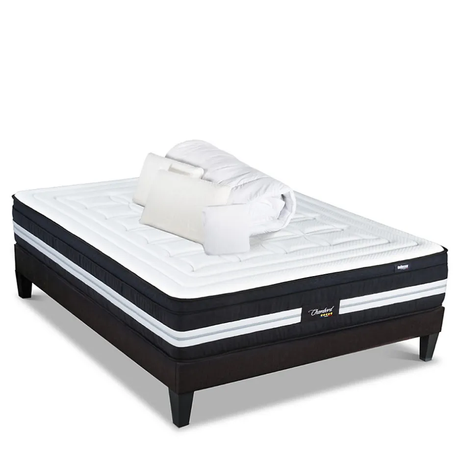 Bellecour Pack Chambord 90x200 cm Matelas Ressorts + Sommier Bois + Accessoires