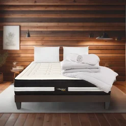 Bellecour Pack Chambord 90x200 cm Matelas Ressorts + Sommier Bois + Accessoires