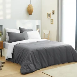 Univers Décor Pack complet 6 pièces Anthracite/Blanc réversible housse de couette pour lit 180 x 200 cm "King size"