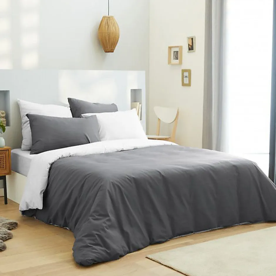 Univers Décor Pack complet 6 pièces Anthracite/Blanc réversible housse de couette pour lit 180 x 200 cm "King size"