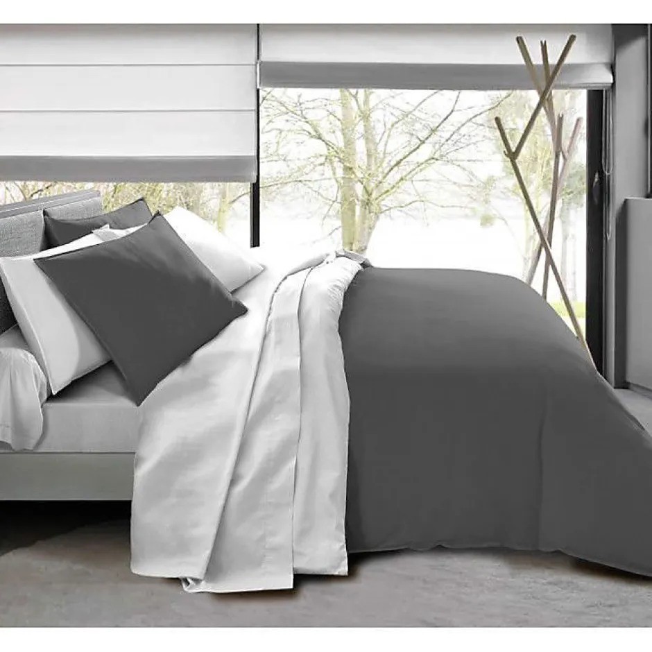 Univers Décor Pack complet 6 pièces Anthracite/Blanc réversible housse de couette pour lit 180 x 200 cm "King size"