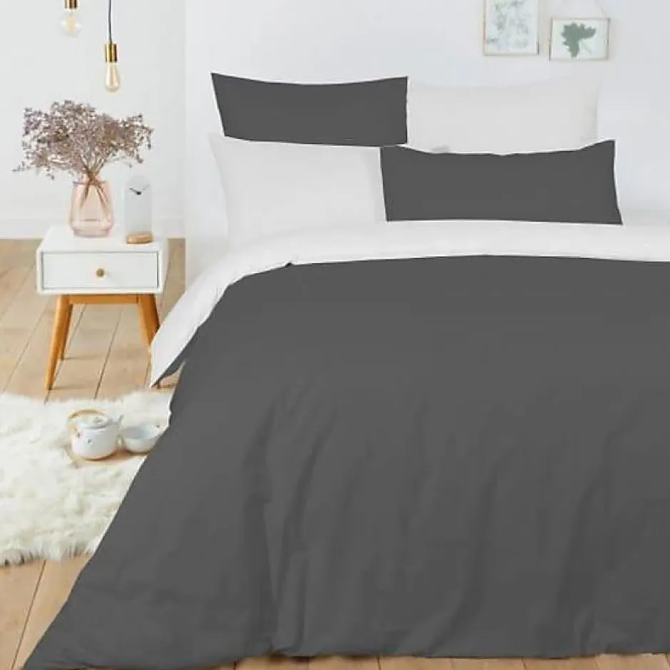 Univers Décor Pack complet 6 pièces Anthracite/Blanc réversible housse de couette pour lit 180 x 200 cm "King size"