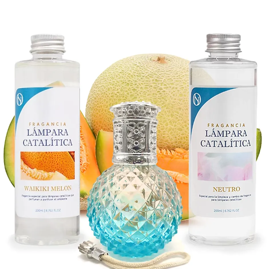 Mamamanuela Pack économique Lampe Catalytique Blue Diamonds + Parfum Waikiki Melon (500 ml) + Nettoyant Neutre (200 ml) + Mèche de Rechange Best