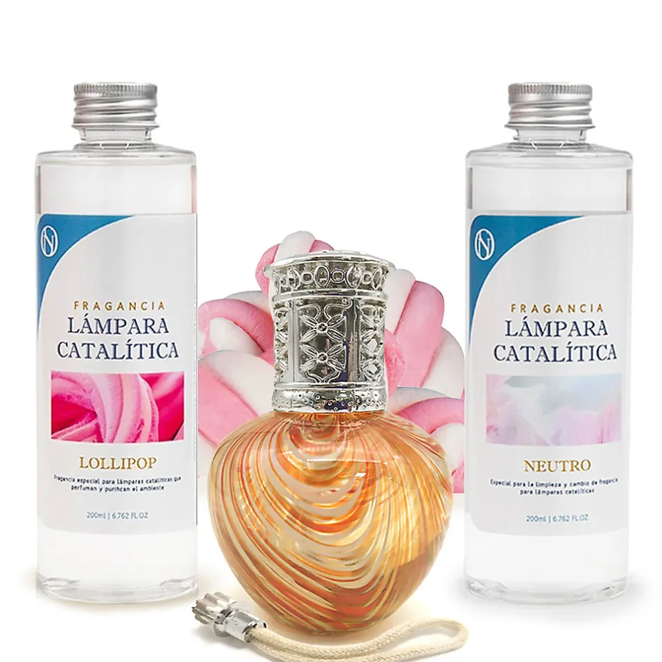 Mamamanuela Pack économique Lampe Catalytique Orange Waves + Parfum Lollipop (200 ml) + Nettoyant Neutre (200 ml) + Mèche de Rechange