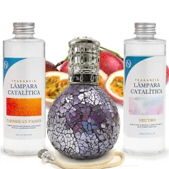 Mamamanuela Pack économique Lampe Catalytique Mosaïque de minuit + Caribbean Passion (500 ml) + Nettoyant Neutre (200 ml) + Mèche de Rechange