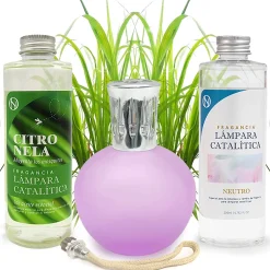 Mamamanuela Pack économique Lampe Catalytique Fuchsia Mat + Parfum Citronnelle (500 ml) + Nettoyant Neutre (200 ml) + Mèche de Rechange Outlet