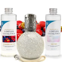 Mamamanuela Pack économique Lampe Catalytique Mosaïque Blanc + Parfum Summer Fruits (200 ml) + Nettoyant Neutre (200 ml) + Mèche de Rechange Best