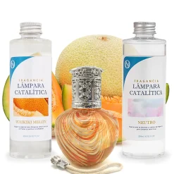 Mamamanuela Pack économique Lampe Catalytique Orange Waves + Parfum Waikiki Melon (500 ml) + Nettoyant Neutre (200 ml) + Mèche de Rechange