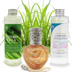 Mamamanuela Pack économique Lampe Catalytique Orange Waves + Parfum Citronnelle (500 ml) + Nettoyant Neutre (200 ml) + Mèche de Rechange