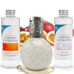 Mamamanuela Pack économique Lampe Catalytique Mosaïque Blanc + Parfum Caribbean Passion (200ml) + Nettoyant Neutre (200ml) + Mèche Rechange Online