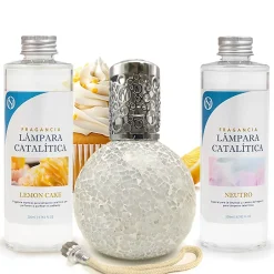 Mamamanuela Pack économique Lampe Catalytique Mosaïque Blanc + Parfum Lemon Cake (500 ml) + Nettoyant Neutre (200 ml) + Mèche de Rechange Outlet