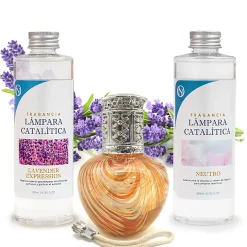 Mamamanuela Pack économique Lampe Catalytique Orange Waves + Lavender Expression (200 ml) + Nettoyant Neutre (200 ml) + Mèche de Rechange New