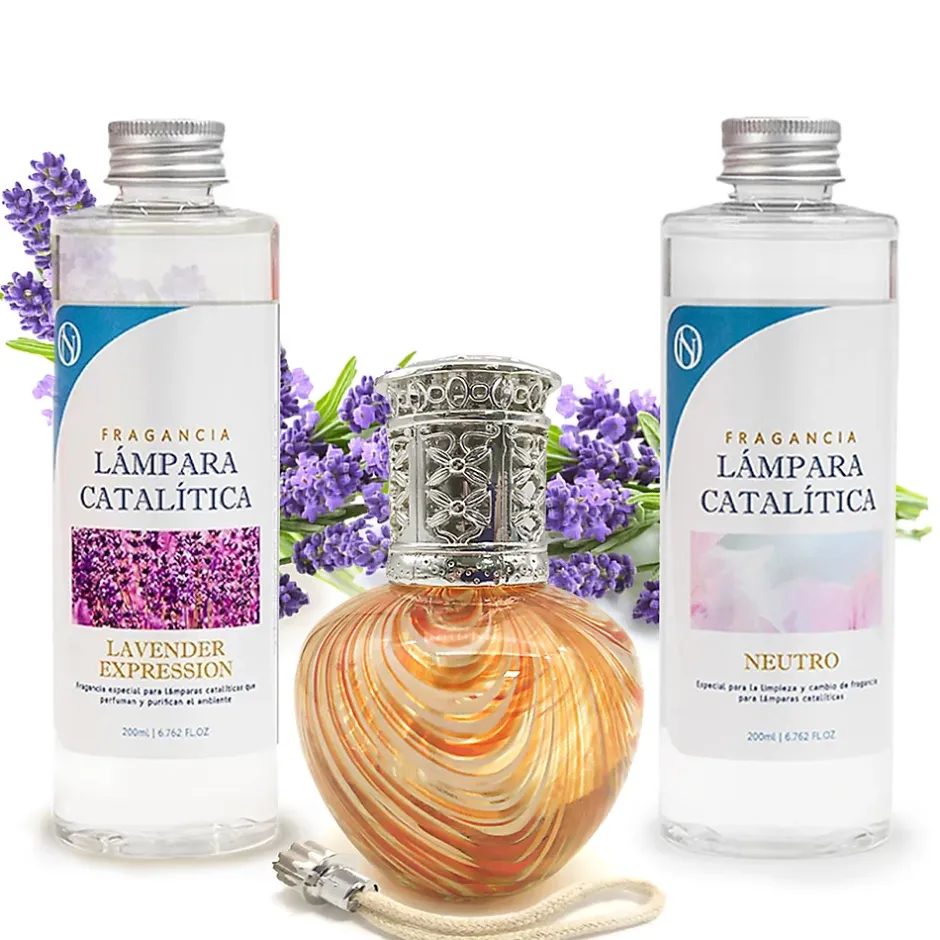 Mamamanuela Pack économique Lampe Catalytique Orange Waves + Lavender Expression (200 ml) + Nettoyant Neutre (200 ml) + Mèche de Rechange New