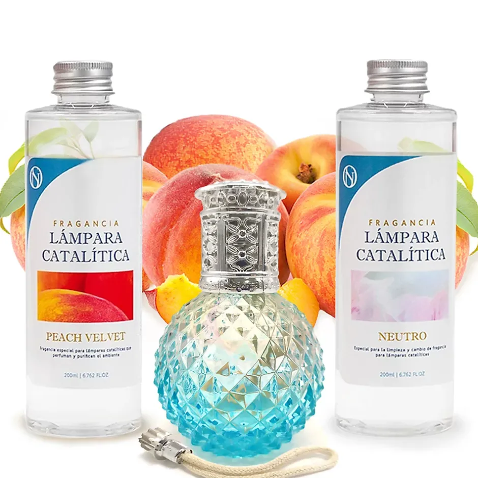 Mamamanuela Pack économique Lampe Catalytique Blue Diamonds + Parfum Peach Velvet (200 ml) + Nettoyant Neutre (200 ml) + Mèche de Rechange Clearance