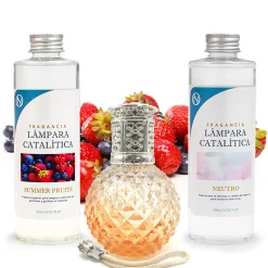 Mamamanuela Pack économique Lampe Catalytique Orange Diamonds + Parfum Summer Fruits (200 ml) + Nettoyant Neutre (200 ml) + Mèche de Rechange