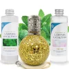 Mamamanuela Pack économique Lampe Catalytique Mosaïque Doré + Parfum Mountain Mint (200 ml) + Nettoyant Neutre (200 ml) + Mèche de Rechange