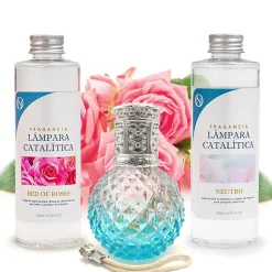 Mamamanuela Pack économique Lampe Catalytique Blue Diamonds + Parfum Bed of Roses (200 ml) + Nettoyant Neutre (200 ml) + Mèche de Rechange