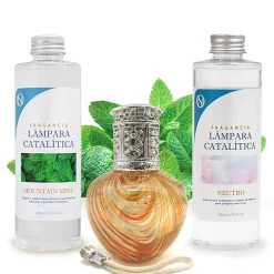 Mamamanuela Pack économique Lampe Catalytique Orange Waves + Parfum Mountain Mint (200 ml) + Nettoyant Neutre (200 ml) + Mèche de Rechange Best