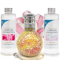 Mamamanuela Pack économique Lampe Catalytique Mosaïque Bicolore + Parfum Lollipop (500 ml) + Nettoyant Neutre (200 ml) + Mèche de Rechange Hot