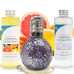 Mamamanuela Pack économique Lampe Catalytique Mosaïque de minuit + Parfum Winter Citrus (500 ml) + Nettoyant Neutre (200 ml) + Mèche Rechange Hot