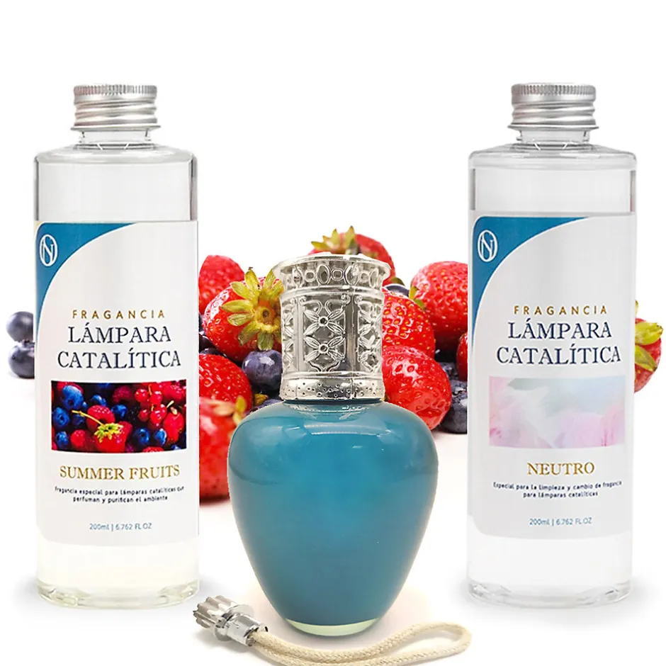 Mamamanuela Pack économique Lampe Catalytique Aqua Marina + Parfum Summer Fruits (500 ml) + Nettoyant Neutre (200 ml) + Mèche de Rechange