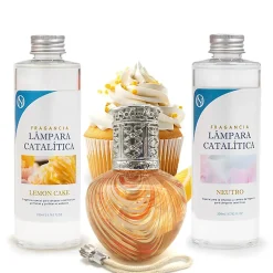 Mamamanuela Pack économique Lampe Catalytique Orange Waves + Parfum Lemon Cake (200 ml) + Nettoyant Neutre (200 ml) + Mèche de Rechange Discount