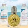 Mamamanuela Pack économique Lampe Catalytique Mosaïque Doré + Parfum Mediterranean Light (500 ml) + Nettoyant Neutre (200 ml) + Mèche Rechange