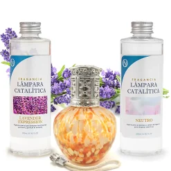 Mamamanuela Pack économique Lampe Catalytique Drops Orange + Parfum Lavender Expression (500 ml) + Nettoyant Neutre (200 ml) + Mèche Rechange