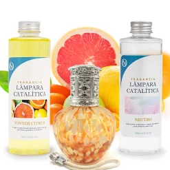Mamamanuela Pack économique Lampe Catalytique Drops Orange + Parfum Winter Citrus (500 ml) + Nettoyant Neutre (200 ml) + Mèche de Rechange