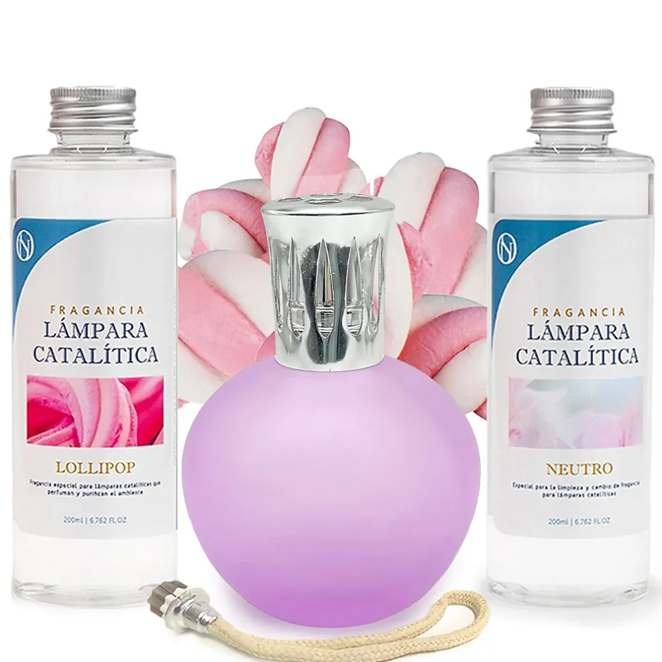 Mamamanuela Pack économique Lampe Catalytique Fuchsia Mat + Parfum Lollipop (500 ml) + Nettoyant Neutre (200 ml) + Mèche de Rechange