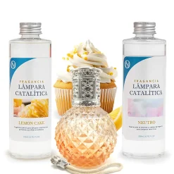 Mamamanuela Pack économique Lampe Catalytique Orange Diamonds + Parfum Lemon Cake (500 ml) + Nettoyant Neutre (200 ml) + Mèche de Rechange