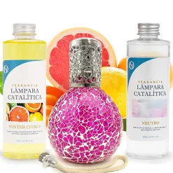 Mamamanuela Pack économique Lampe Catalytique Mosaïque Fuchsia + Parfum Winter Citrus (200 ml) + Nettoyant Neutre (200 ml) + Mèche de Rechange Clearance