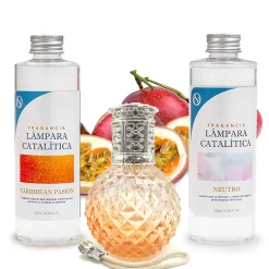Mamamanuela Pack économique Lampe Catalytique Orange Diamonds + Parfum Caribbean Passion (200 ml) + Nettoyant Neutre (200 ml) + Mèche Rechange
