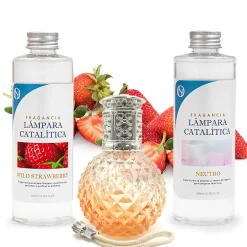 Mamamanuela Pack économique Lampe Catalytique Orange Diamonds + Parfum Wild Strawberry (500 ml) + Nettoyant Neutre (200 ml) + Mèche Rechange