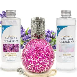 Mamamanuela Pack économique Lampe Catalytique Mosaïque Fuchsia + Lavender Expression (200 ml) + Nettoyant Neutre (200 ml) + Mèche de Rechange