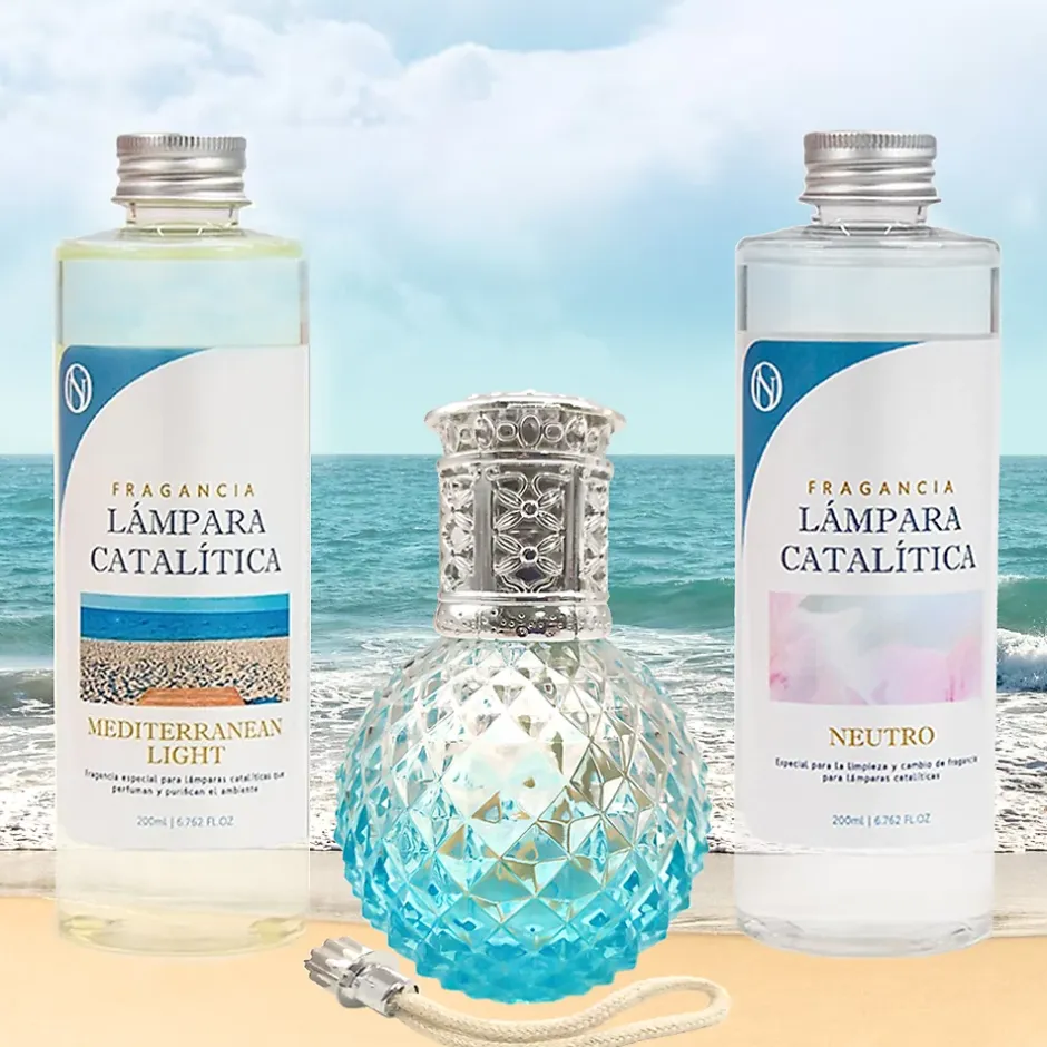 Mamamanuela Pack économique Lampe Catalytique Blue Diamonds + Parfum Mediterranean Light (200 ml) + Nettoyant Neutre (200 ml) + Mèche Rechange Sale