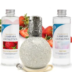 Mamamanuela Pack économique Lampe Catalytique Mosaïque Blanc + Parfum Wild Strawberry (200 ml) + Nettoyant Neutre (200 ml) + Mèche Rechange